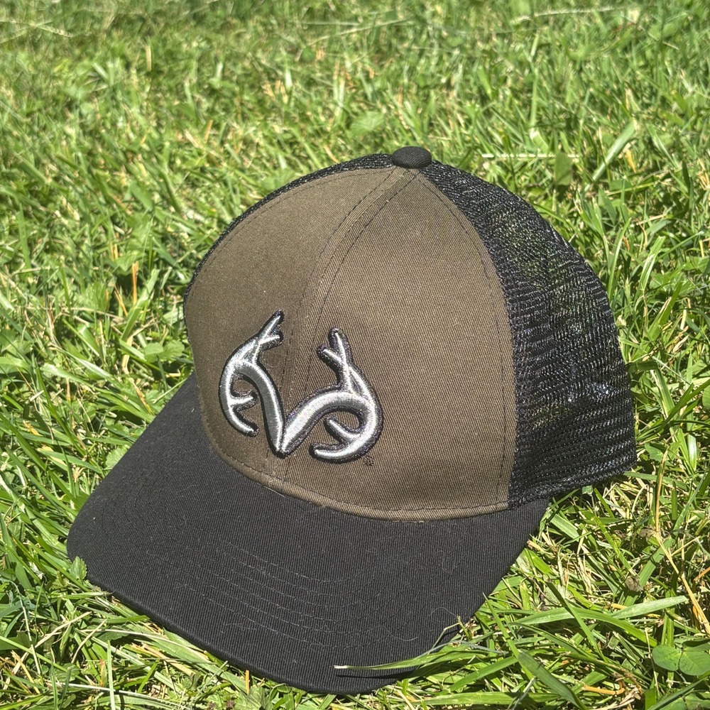 Realtree Trucker Hat OS‎ Army Green Black Snapback Antler Logo Hunting Cap